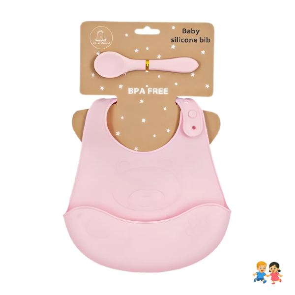 Babero De Silicona Ajustable Con Cuchara Bebés.