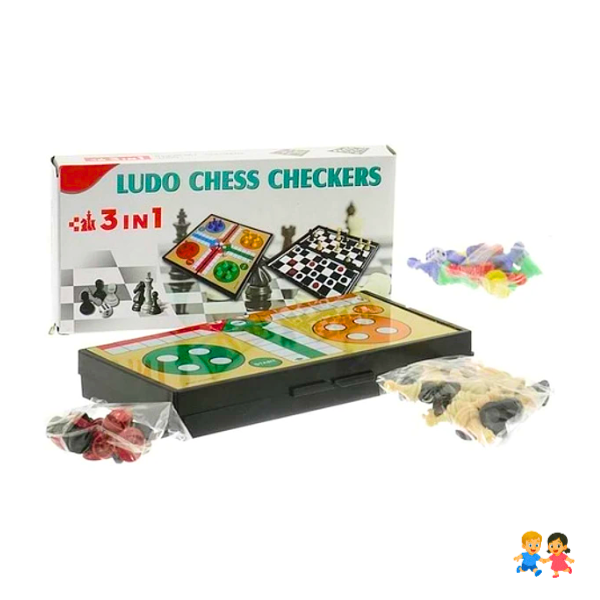 Juego De Mesa Magnetico 3 En 1 Ludo Damas Ajedrez 24cms.