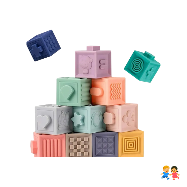 Cubo Mordedor O Bloques Sensoriales Para Bebé 12 Unidades.