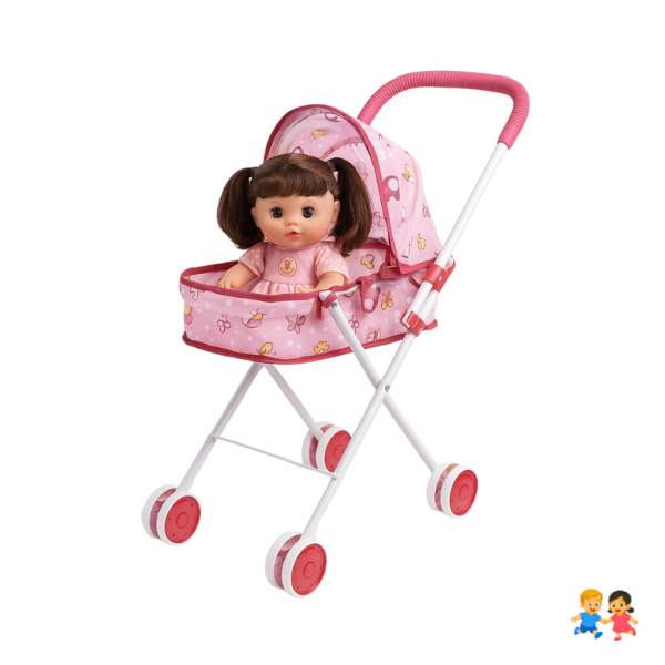 Coche Cuna Metalico De Juguete Con Muñeca