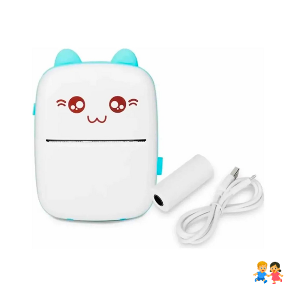 Mini Impresora Térmica Portátil Bluetooth Gatito + 1 Rollo Blanco