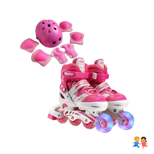 Patines Lineales Ajustables Con Luz + Kit Protección