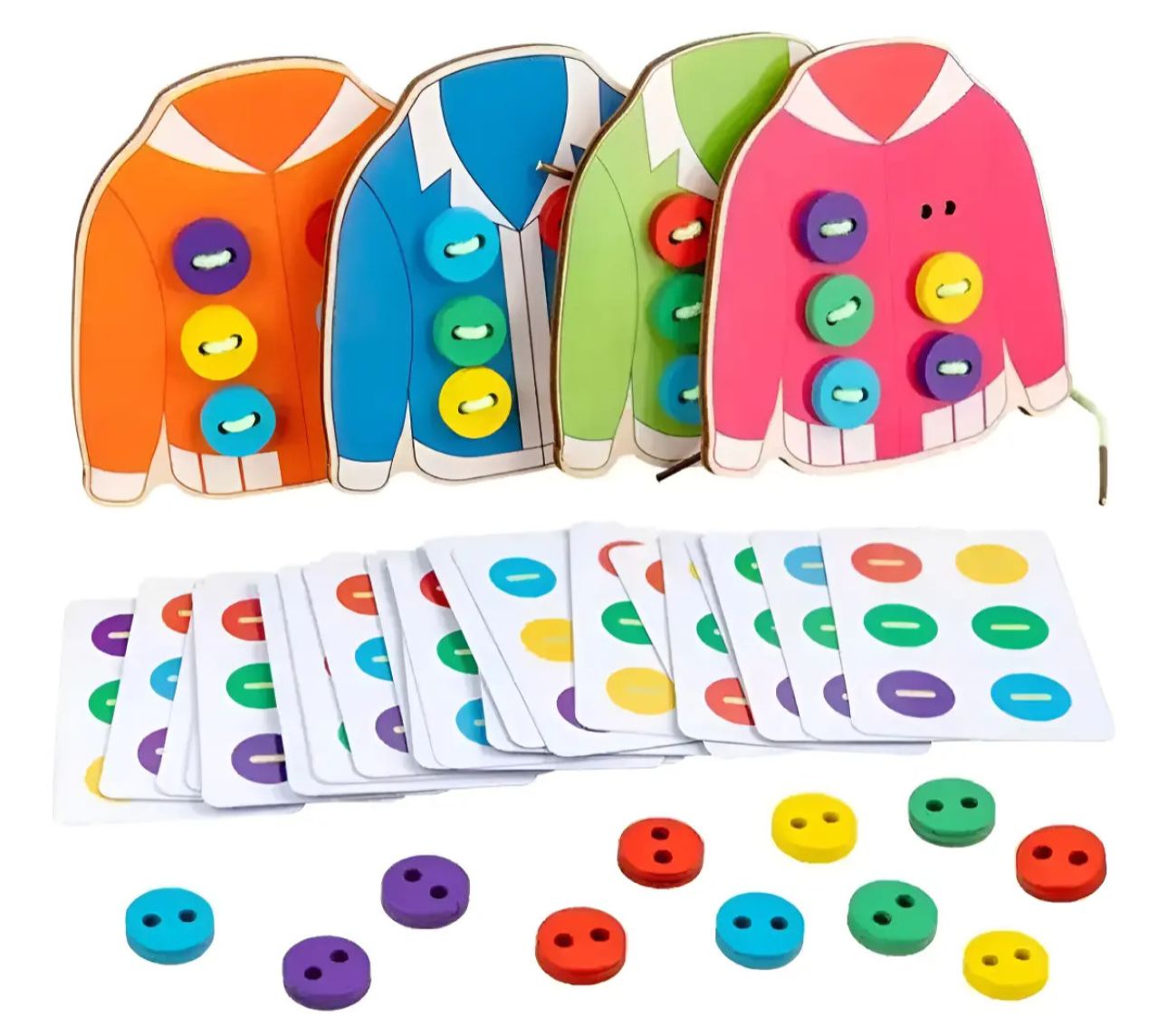 Juego Enhebrar Didáctico Motricidad Fina Maderas Botones