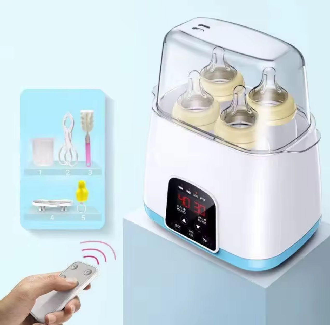 Calentador Esterilizador 4 Mamaderas 6 En 1 Control Remoto
