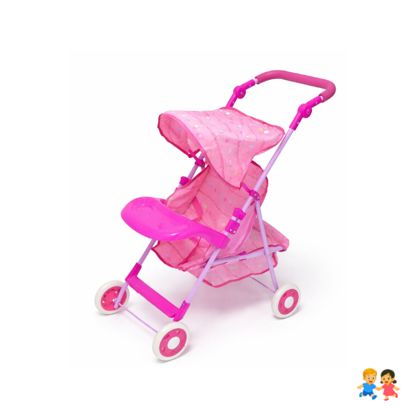 Coche Para Muñecas Plegable Rosado Con Canasto