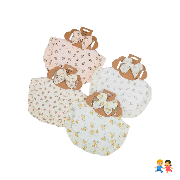 Set Regalo Bebé Niña Babero + Cintillos Algodón Colores