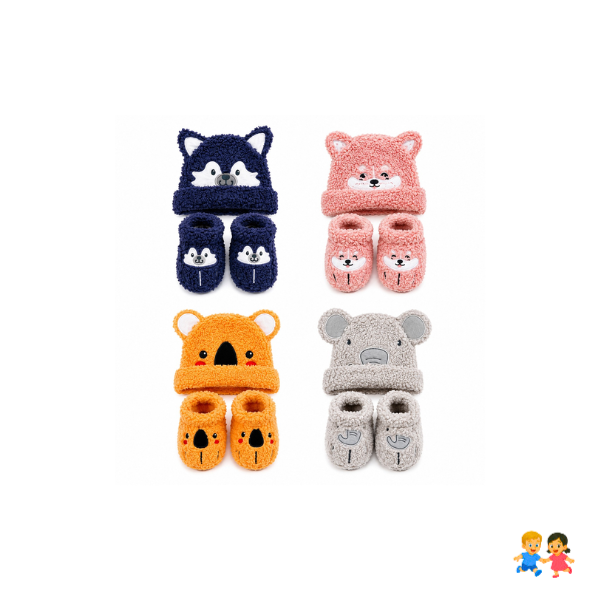 Set Gorro y Pantuflas Bebé Invierno Abrigado