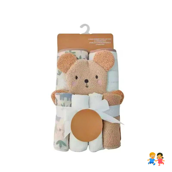 Set Toalla Para bebe Con Capucha+4 toallitas