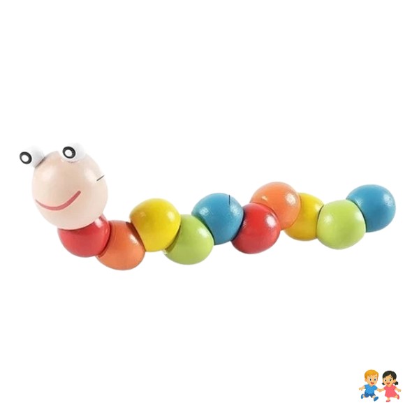 Gusano De Madera Rompecabezas Dedos Juego Montessori.
