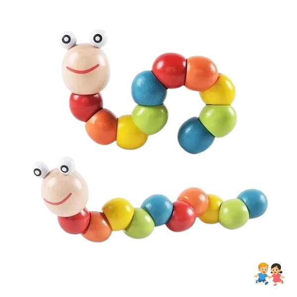 Gusano De Madera Rompecabezas Dedos Juego Montessori.