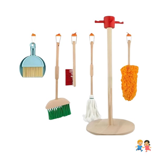 Juguete Set De Aseo Y Limpieza Para Niños En Madera 6pzas.