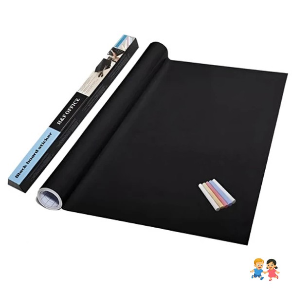 Pizarra Adhesiva Papel Sticker Negro +tizas Colores 45x200cm.