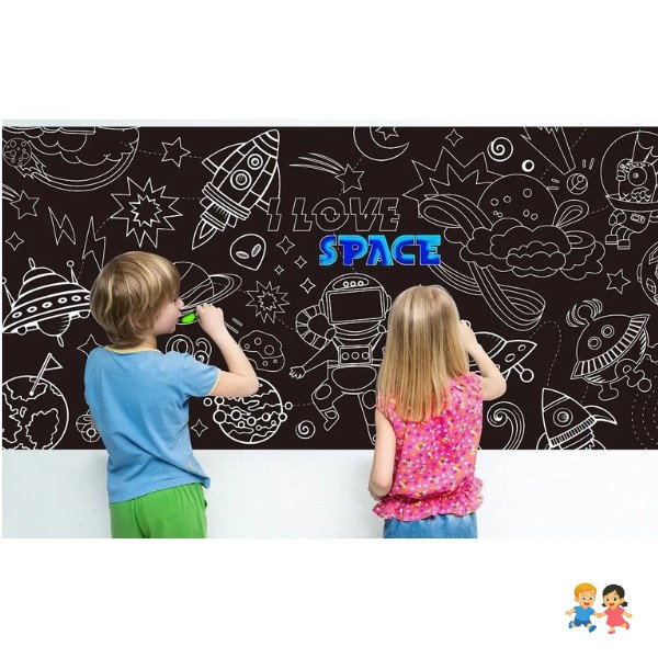 Pizarra Adhesiva Papel Sticker Negro +tizas Colores 45x200cm.