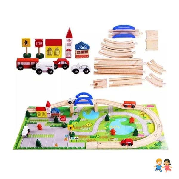 Pista De Autos Con Puente De Madera Juego Infantil.