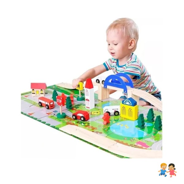 Pista De Autos Con Puente De Madera Juego Infantil.