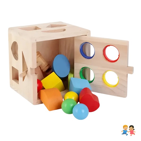 Cubo Didáctico Multi Encaje Para Martillar Juguete De Madera.