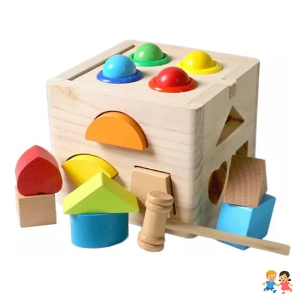 Cubo Didáctico Multi Encaje Para Martillar Juguete De Madera.