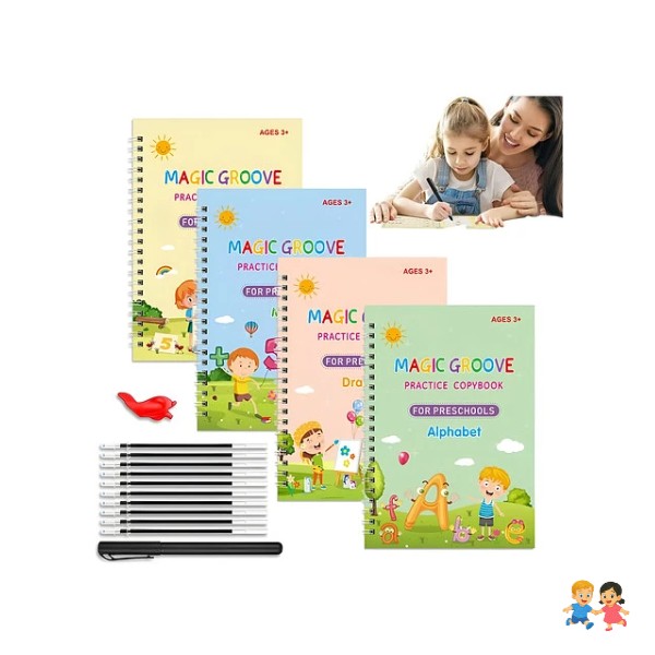Set 4 Cuadernos Mágicos Caligrafía Aprendizaje Reutilizable.