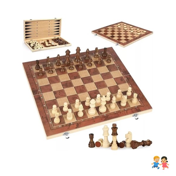 Ajedrez Madera 40x40 3 Juegos En 1 Ajedrez Grande.