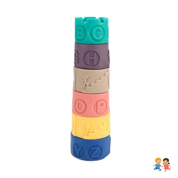 Torre Apilable De Goma Bebe Encastre Letras X6