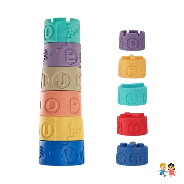 Torre Apilable De Goma Bebe Encastre Letras X6