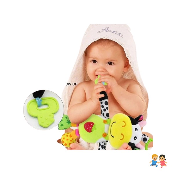 Peluche Estimulación Sensorial Bebé Con Sonajero Vaquita.