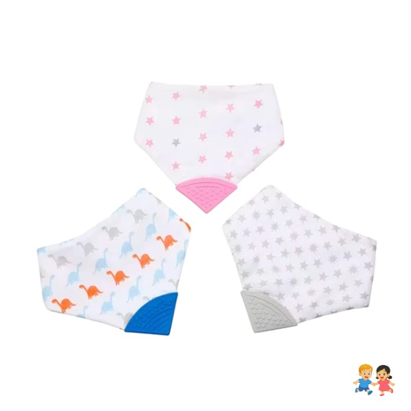Baberos De Tela Bandana Con Mordedor Para Bebes.