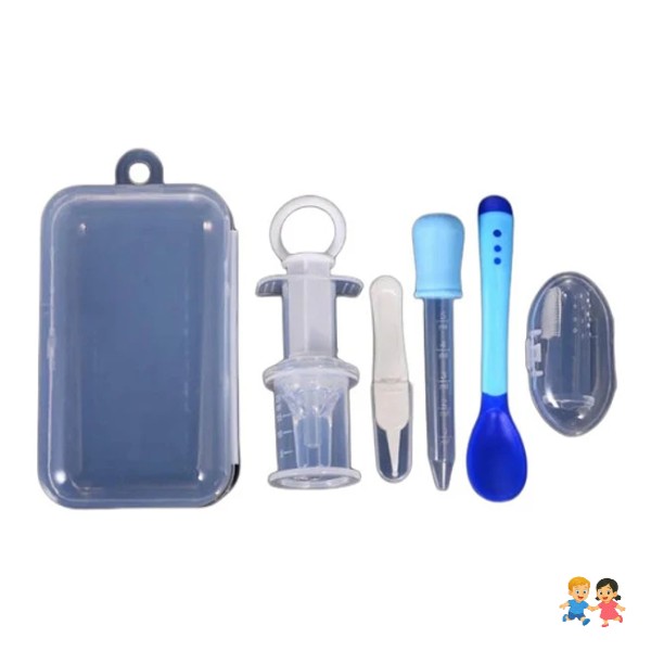 Estuche Con Cuchara Gotero Cepillo Dosificador Medicina Bebe.