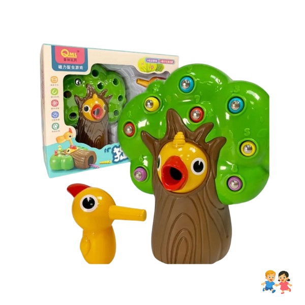 Juguete Magnético De Pájaro Carpintero Atrapa El Gusano.