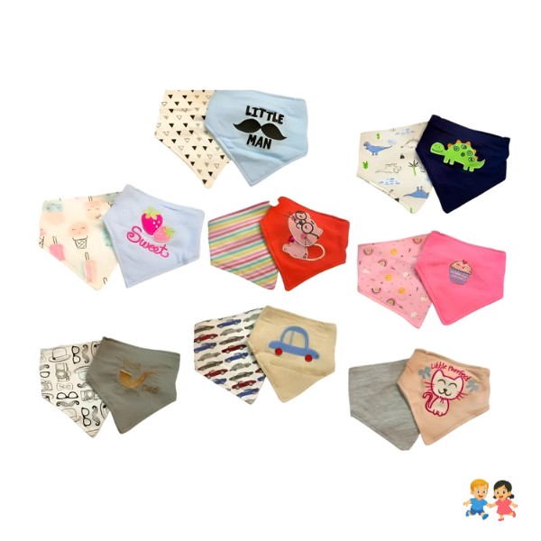 Pack 6 Baberos Bandanas Bebe Doble Capa De Algodón Y Bordada.