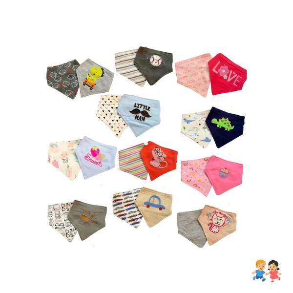 Pack 6 Baberos Bandanas Bebe Doble Capa De Algodón Y Bordada.
