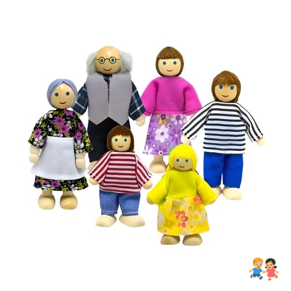 Juguete Set Mini Familia 6 Piezas Madera Pedagogia Activa.