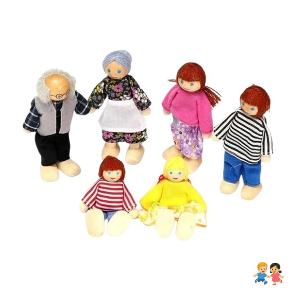 Juguete Set Mini Familia 6 Piezas Madera Pedagogia Activa.