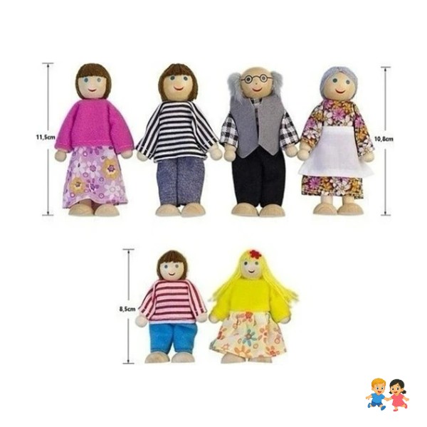 Juguete Set Mini Familia 6 Piezas Madera Pedagogia Activa.