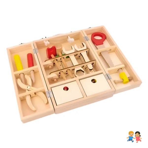 Juguete Caja De Herramientas De Madera Para Niños.