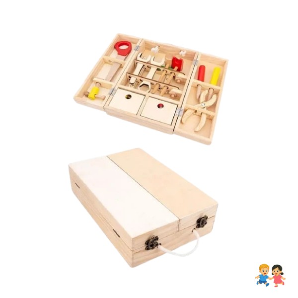 Juguete Caja De Herramientas De Madera Para Niños.