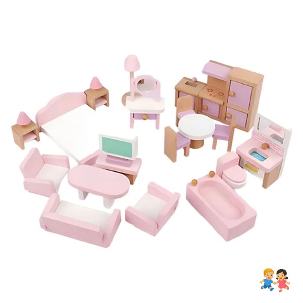 Set De Muebles De Madera Para Casa Muñecas 22 Piezas Juego.