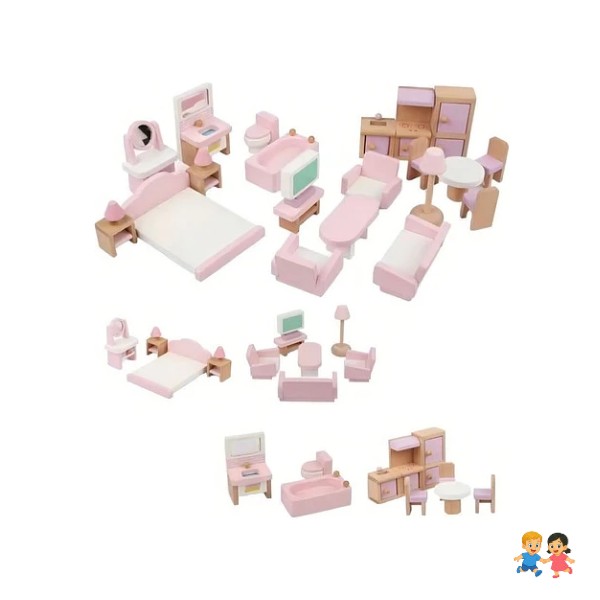 Set De Muebles De Madera Para Casa Muñecas 22 Piezas Juego.