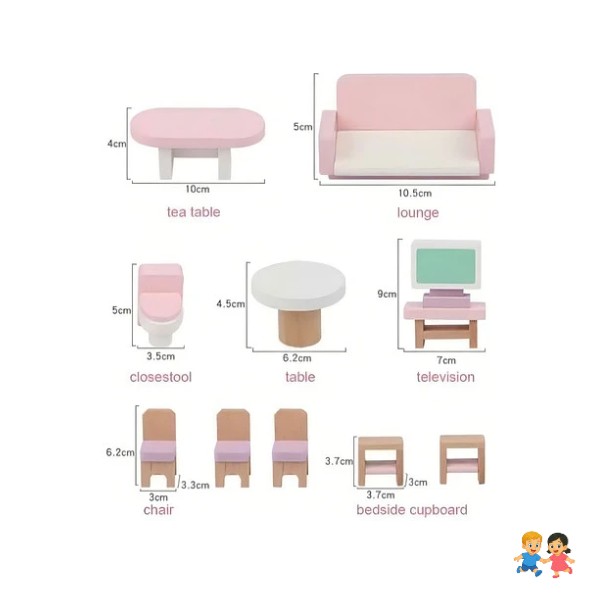 Set De Muebles De Madera Para Casa Muñecas 22 Piezas Juego.