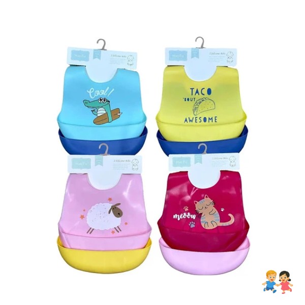 Pack De 2 Baberos De Silicona Con Bolsillo.