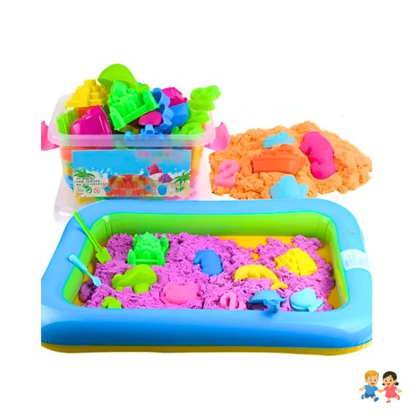 Masa Arena Mágica 2 Kg Con Piscina Inflable Figuras.