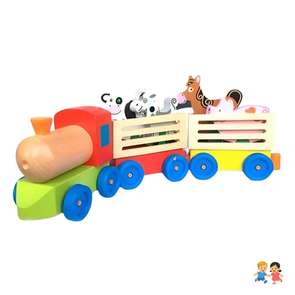 Tren Juguete De Madera Didáctico Granja Y Animales.