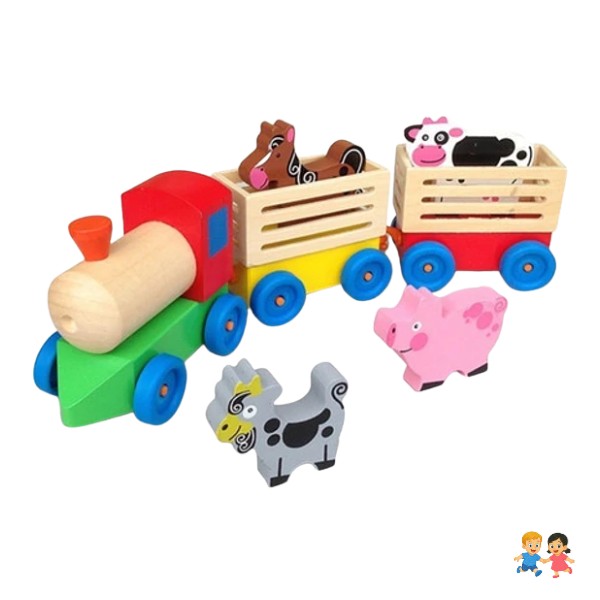 Tren Juguete De Madera Didáctico Granja Y Animales.