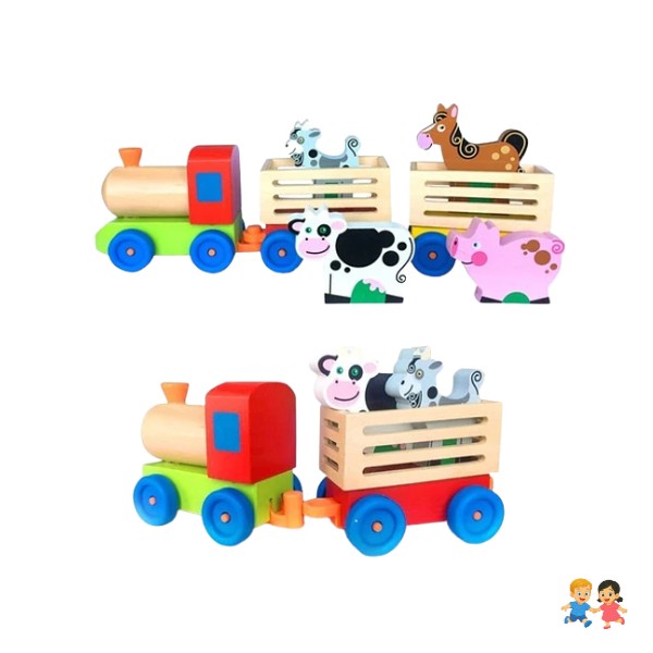 Tren Juguete De Madera Didáctico Granja Y Animales.