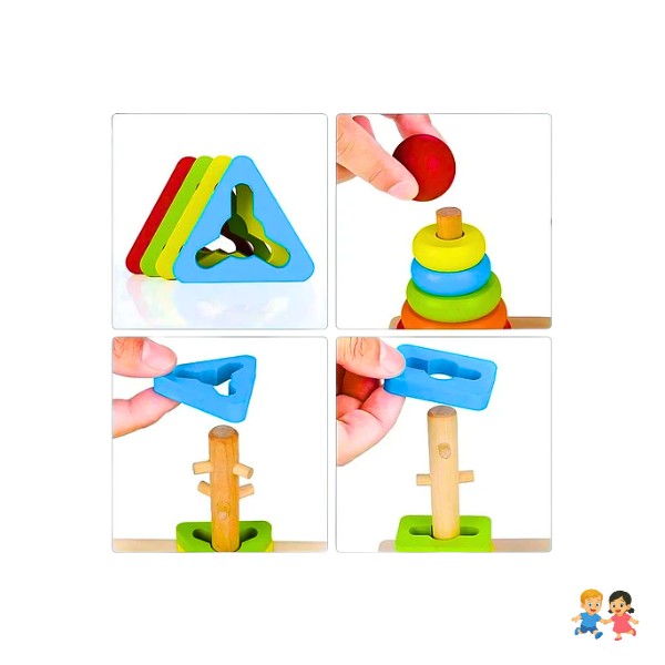 Juguete Torre De Encaje Con Dificultad De Madera Montessori.
