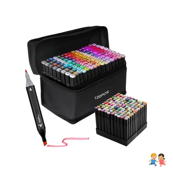 Set X120 Pcs Plumones Doble Punta Rotuladores Doble Pintar.