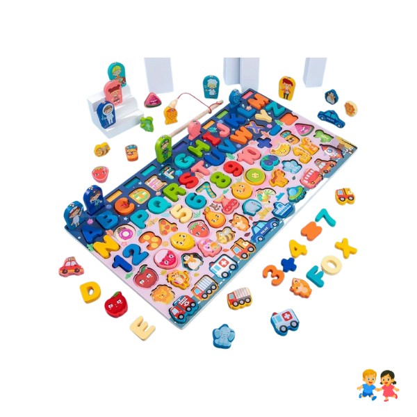Rompecabezas De Madera Con Juego De Pesca Magnéticos.