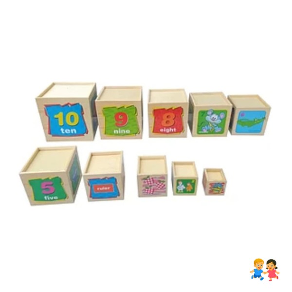 Juego Cubos De Encaje Madera Torre 10 Cubos Para Bebes Niños.