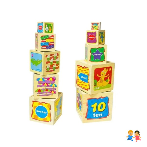 Juego Cubos De Encaje Madera Torre 10 Cubos Para Bebes Niños.
