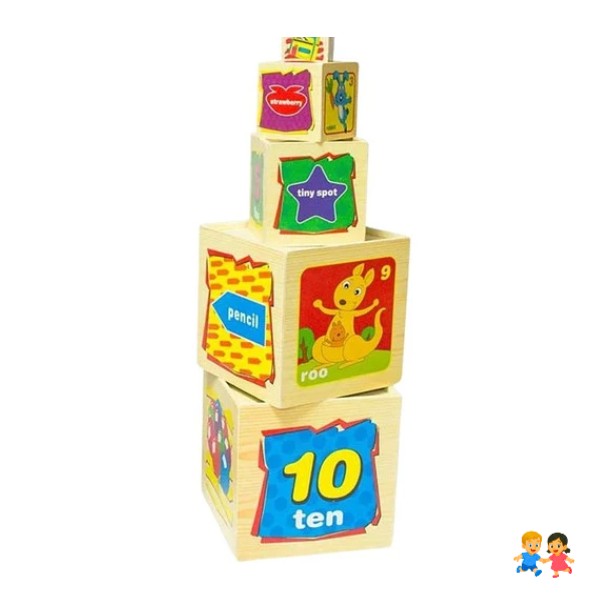 Juego Cubos De Encaje Madera Torre 10 Cubos Para Bebes Niños.
